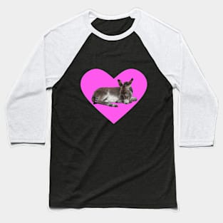 Cute Donkey in Pink Heart Baseball T-Shirt